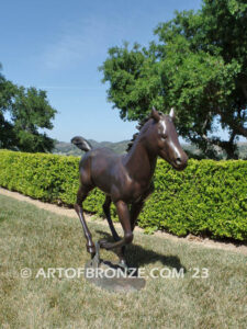 Running Joy bronze sculpture of running foal, filly, colt and yearling horse for ranch or equestrian center