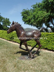 Running Joy bronze sculpture of running foal, filly, colt and yearling horse for ranch or equestrian center