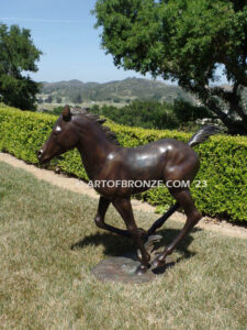 Running Joy bronze sculpture of running foal, filly, colt and yearling horse for ranch or equestrian center