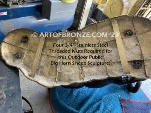 Stainless steel mounting nuts welded to underside of statue to allow fixed installation