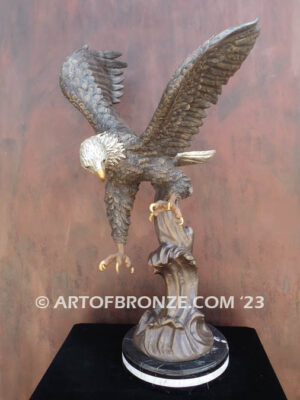 Air Strike spectacular striking eagle bronze statue on custom marble base