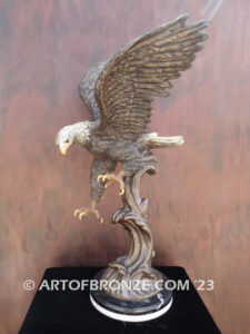 Air Strike spectacular striking eagle bronze statue on custom marble base