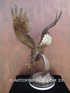 Master in Action spectacular striking eagle bronze sculpture on custom marble base