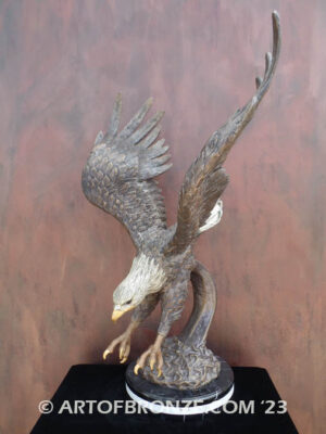 Master in Action spectacular striking eagle bronze sculpture on custom marble base