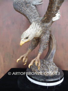 Master in Action spectacular striking eagle bronze sculpture on custom marble base