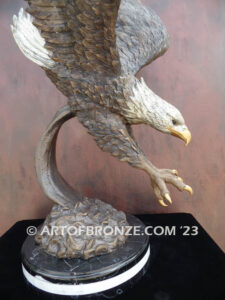 Master in Action spectacular striking eagle bronze sculpture on custom marble base