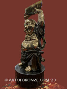 custom created laughing buddha bronze statue holding vessel of fortune