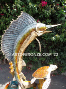 Above the Reef bronze sport fishing fine art gallery sculpture of sailfish, marlin and swordfish