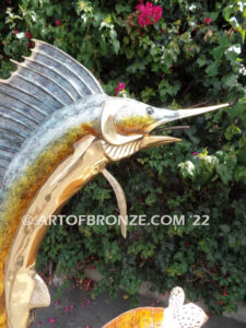 Above the Reef bronze sport fishing fine art gallery sculpture of sailfish, marlin and swordfish