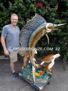 Above the Reef bronze sport fishing fine art gallery sculpture of sailfish, marlin and swordfish