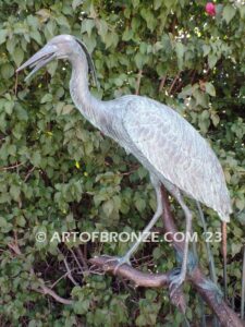 Mashland Waders lost wax casting of two heron cranes resting on branch at tranquil residence