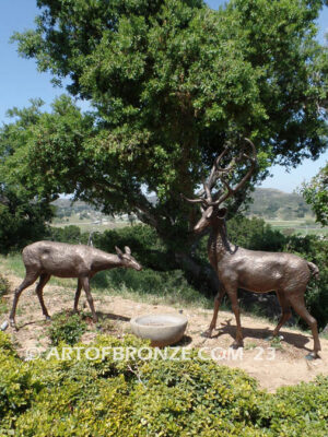 Field of Dreams outdoor monumental bronze buck and doe pair standing sculptures