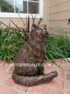 Loving Friend long-haired gallery & custom quality bronze sculpted cat pet statue