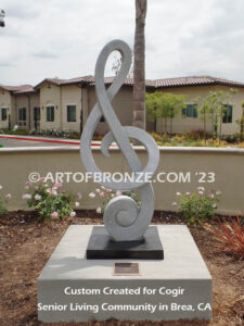 Signature of Time bronze sculpture of monumental Treble Clef musical note for private or public display