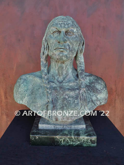 White Eagle Ponca Indian chief life-size bust bronze statue after Charles Schreyvogel