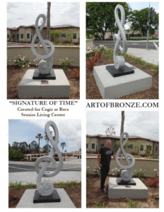 Signature of Time bronze sculpture of monumental Treble Clef musical note for private or public display