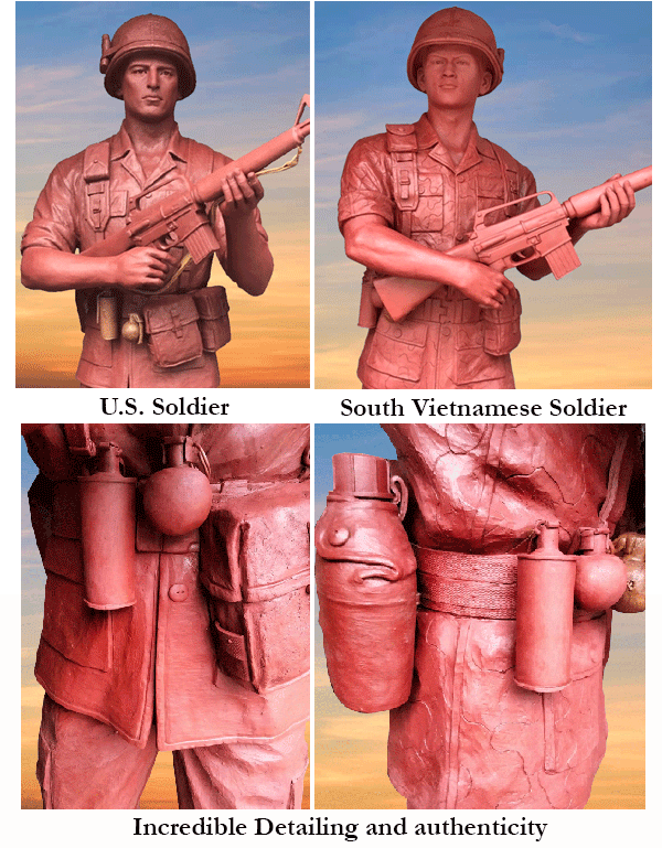Service and Sacrifice bronze sculpture of monumental American and South Vietnamese soldiers
