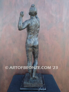 Age of Bronze figurative bronze statue of nude male with tightened musculature and twisting body