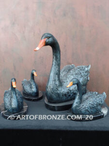 Black Swan and cygnets bronze sculpture artwork for indoor decoration