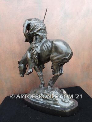 The End of the Trail bronze sculpture after James Earle Fraser featuring Indian on horse