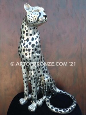 High Alert African Serengeti bronze cheetah sculpture for gallery, museum or private collector