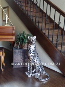 High Alert African Serengeti bronze cheetah sculpture for gallery, museum or private collector