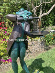 Master Sommelier whimsical 5 ½ ft. tall frog pouring wine bronze statue