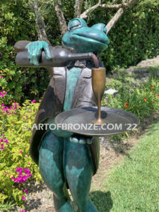Master Sommelier whimsical 5 ½ ft. tall frog pouring wine bronze statue