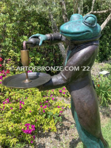 Master Sommelier whimsical 5 ½ ft. tall frog pouring wine bronze statue