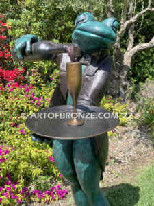 Master Sommelier whimsical 5 ½ ft. tall frog pouring wine bronze statue