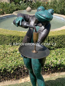 Master Sommelier whimsical 5 ½ ft. tall frog pouring wine bronze statue