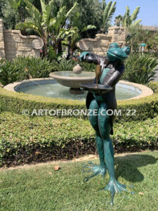 Master Sommelier whimsical 5 ½ ft. tall frog pouring wine bronze statue