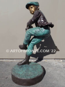 Pitching Ace Outdoor bronze sculpture of baseball pitcher in windup