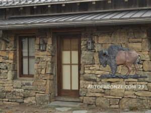 Spirit of the West bronze statue standing bison wall relief artwork