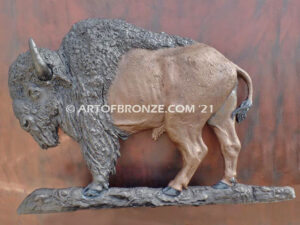 Spirit of the West bronze statue standing bison wall relief artwork