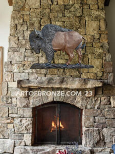 Spirit of the West bronze statue standing bison wall relief artwork