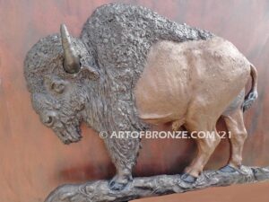 Spirit of the West bronze statue standing bison wall relief artwork