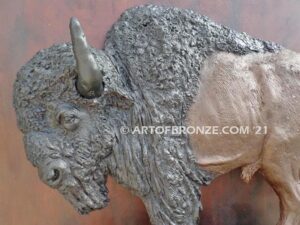Spirit of the West bronze statue standing bison wall relief artwork