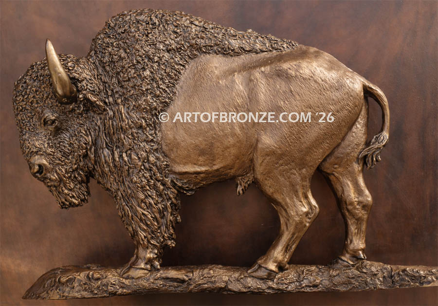 Spirit of the West bronze statue standing bison wall relief artwork