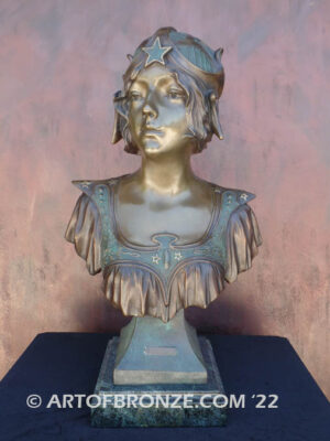 Twilight beautiful French bronze sculpture bust of young woman