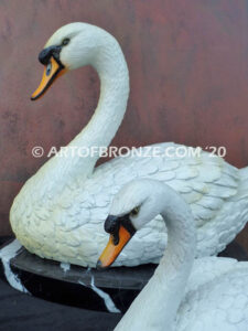 White mother swan and cygnets bronze sculpture artwork for indoor decoration