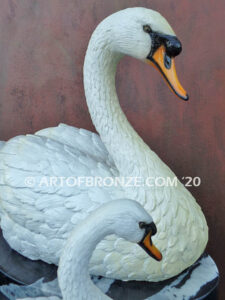 White mother swan and cygnets bronze sculpture artwork for indoor decoration