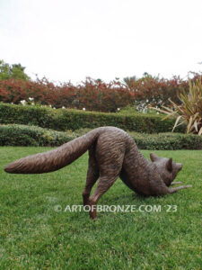 Alert bronze stretching fox mascot sculpture for gallery, art in public places or school