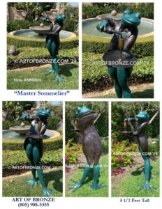 Art & Wine whimsical frog in tuxedo pouring wine bronze statue for private or public display