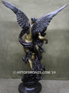 Romantic monumental bronze sculpture masterpiece of Cupid & Psyche after Godet