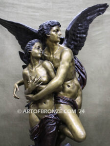 Romantic monumental bronze sculpture masterpiece of Cupid & Psyche after Godet