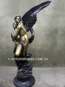 Romantic monumental bronze sculpture masterpiece of Cupid & Psyche after Godet