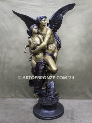 Romantic monumental bronze sculpture masterpiece of Cupid & Psyche after Godet