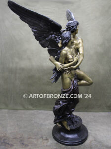 Romantic monumental bronze sculpture masterpiece of Cupid & Psyche after Godet