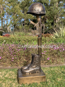 Fallen Soldier Battle Cross Vietnam era life-size bronze sculpture honoring veterans